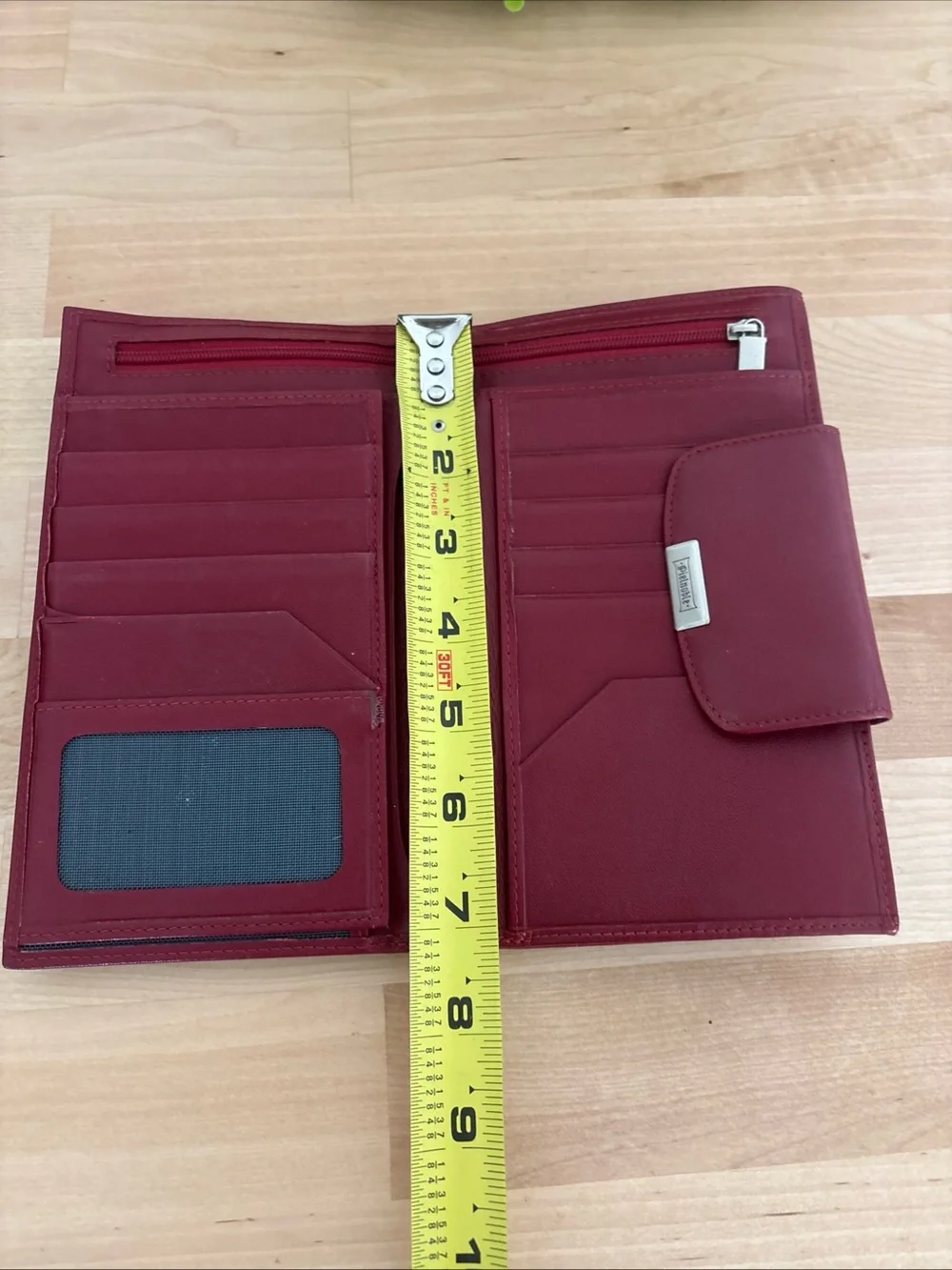 Red Leather Clutch Wallet with Metal Accent - Unbranded